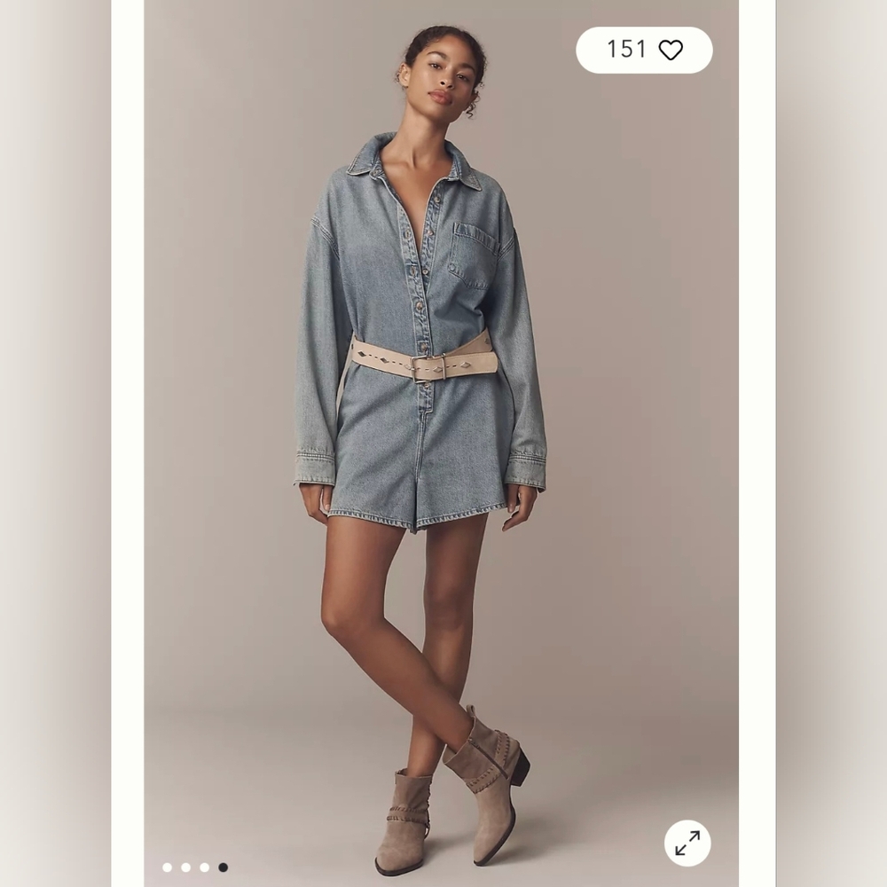 Good American Blue Denim Belted Romper - Picture 4 of 7